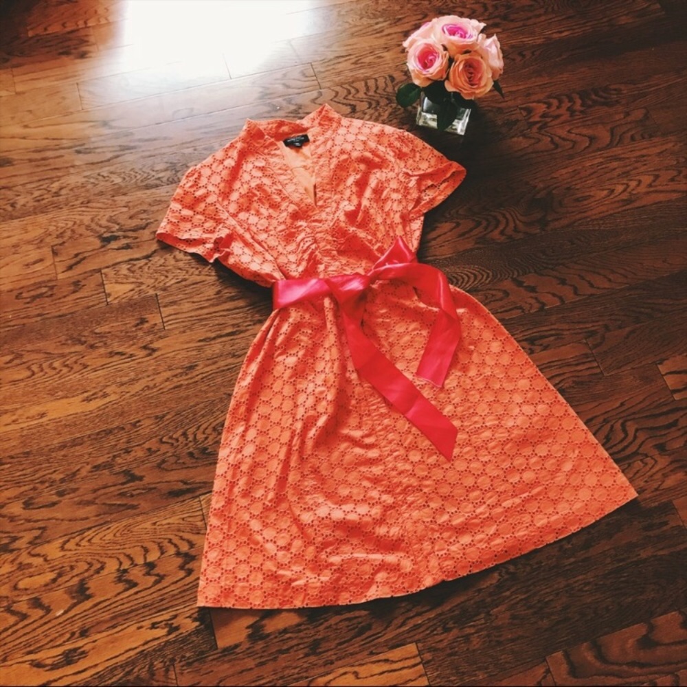 Tahari Orange Lace Snap Button Front Dress